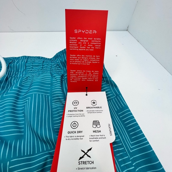SPYDER MEN'S SWIMSUIT OR WORKOUT SHORTS TURQUOISE, LARGE W/2 POCKTS ON THE SIDE - Picture 16 of 16